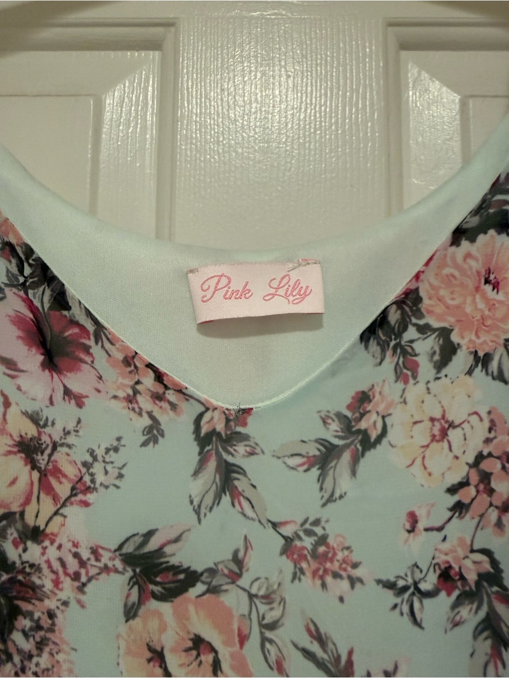 Pink Lily Light Blue Floral Midi Dress with Pink Rose Print - Picture 2 of 9